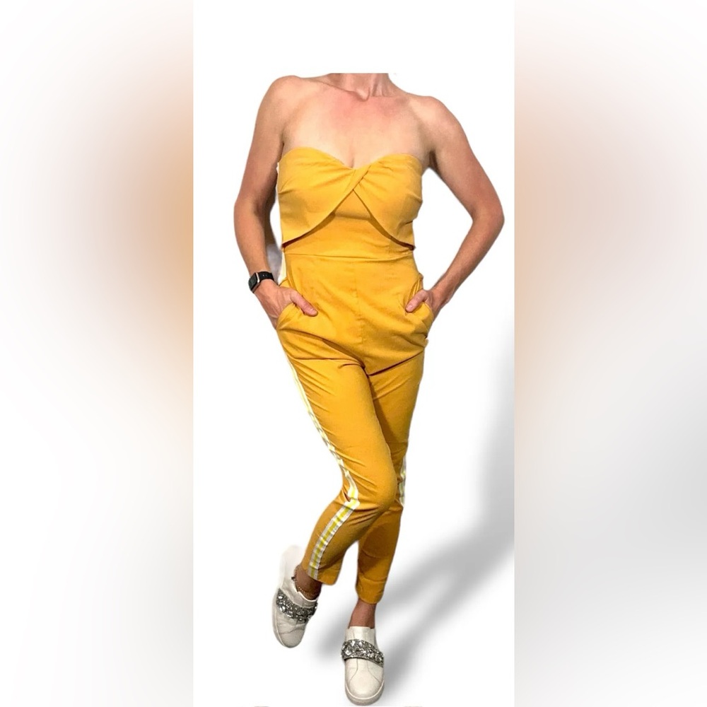 Yellow Jumpsuit with White Stripes